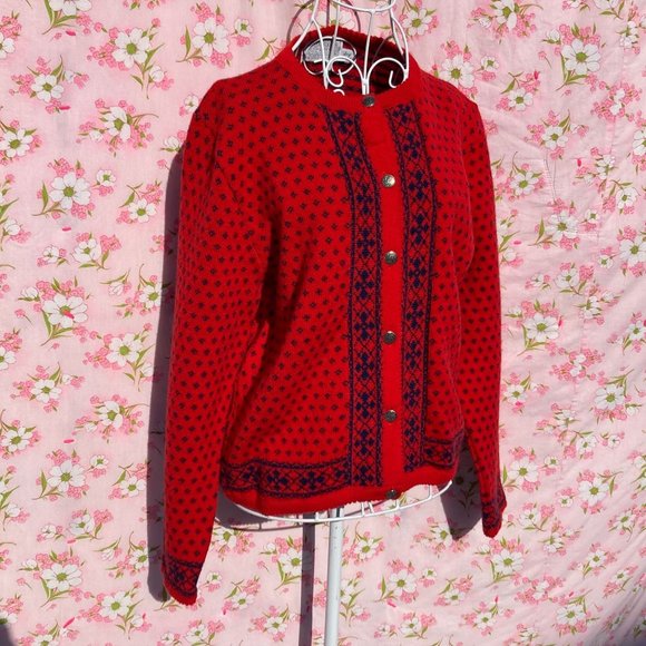 Vintage 70s Pendleton wool cardigan sweater red blue - Picture 1 of 4